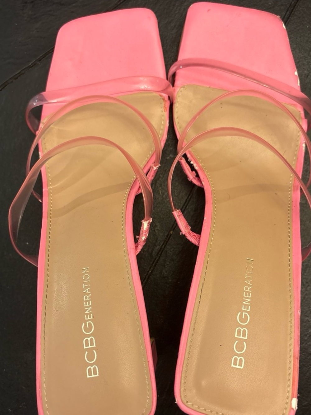 BCBGeneration Hot Pink Square-Toe Sandals with Clear Straps